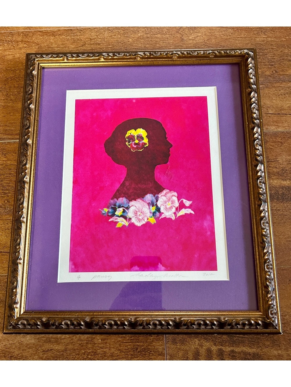 Framed Silhouette Art Print with Floral Accents
